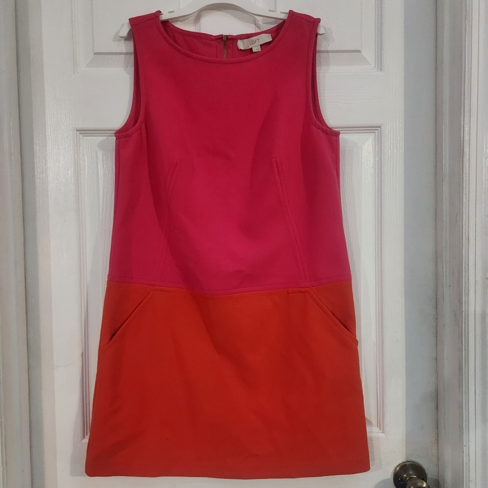 LOFT Colorblock Pink and Orange Dress